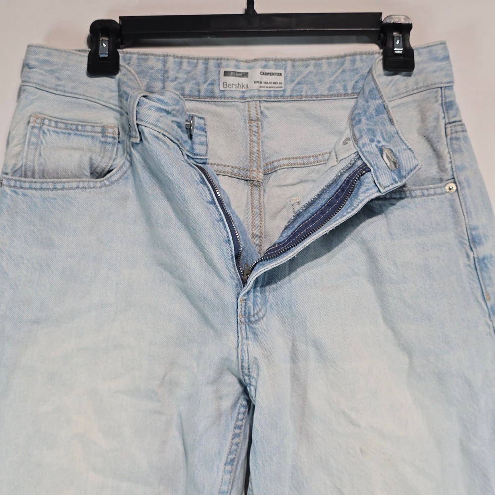 Bershka Carpenter Jeans Mens 30‎ Light Wash Denim Straight Leg Utility Pants - Picture 12 of 16